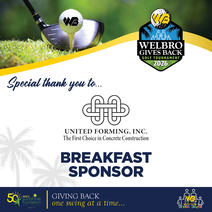 United Forming Joins WELBRO Building Corporation to Support the Sunshine Foundation